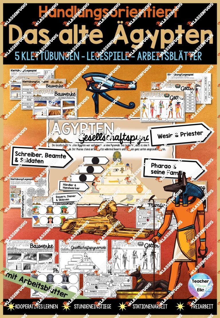 Altes Ägypten | 5 Interaktive Legespiele – Klettübungen – Arbeitsblätter